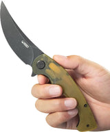 Kubey Scimitar Linerlock Ultem KU173H - Ultem Handle, Extended Tang, 3.5in Black Stonewashed 14C28N Blade by Kubey