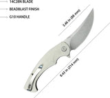 Kubey Scimitar Linerlock White KU173I - Stonewash 14C28N Blade White G10 Handle by Kubey