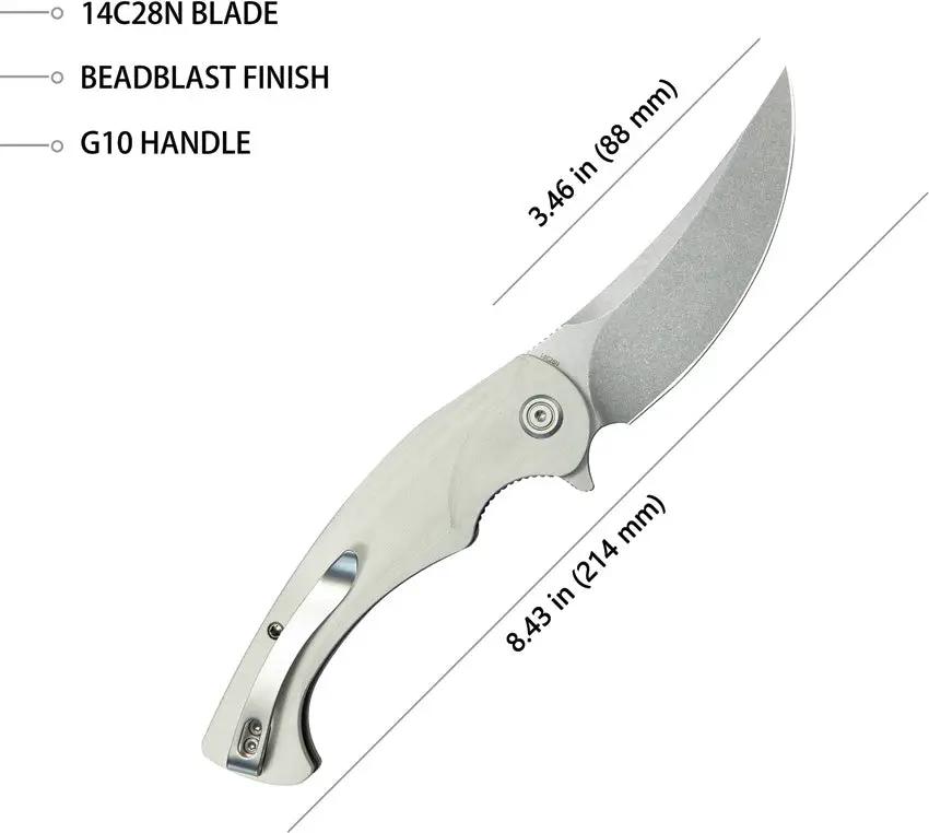 Kubey Scimitar Linerlock White KU173I - Stonewash 14C28N Blade White G10 Handle by Kubey