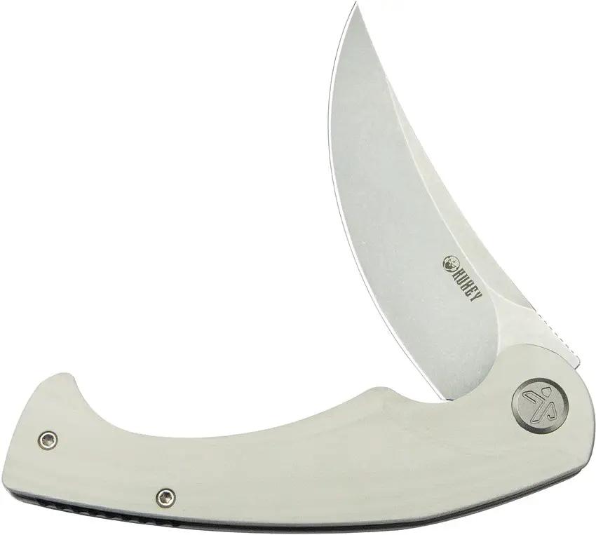 Kubey Scimitar Linerlock White KU173I - Stonewash 14C28N Blade White G10 Handle by Kubey