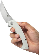 Kubey Scimitar Linerlock White KU173I - Stonewash 14C28N Blade White G10 Handle by Kubey