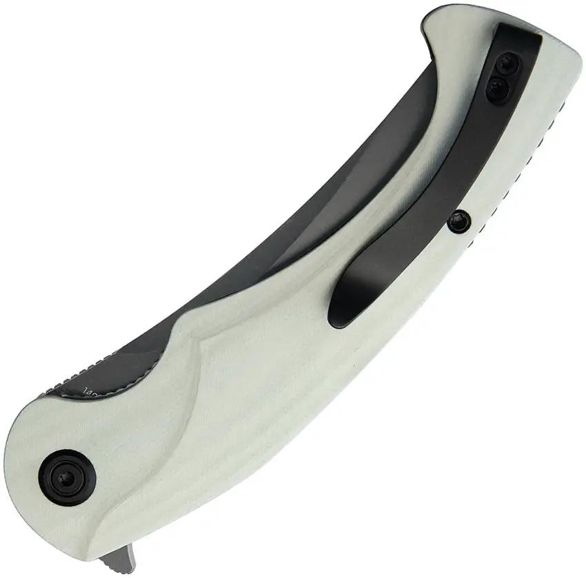 Kubey Scimitar Linerlock White KU173J - 3.5 Inch Black Stonewash 14C28N Sandvik Stainless Blade With White G10 Handle by Kubey