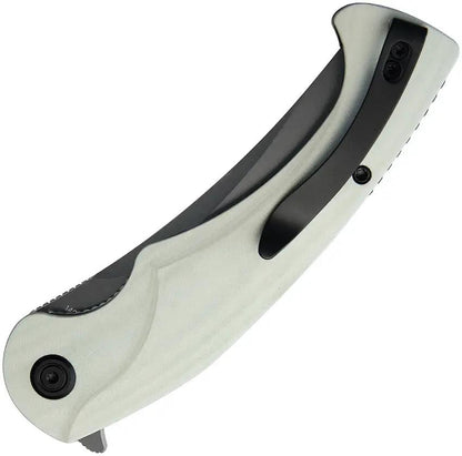 Kubey Scimitar Linerlock White KU173J - 3.5 Inch Black Stonewash 14C28N Sandvik Stainless Blade With White G10 Handle by Kubey