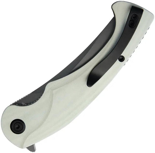 Kubey Scimitar Linerlock White KU173J - 3.5 Inch Black Stonewash 14C28N Sandvik Stainless Blade With White G10 Handle by Kubey