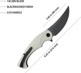 Kubey Scimitar Linerlock White KU173J - 3.5 Inch Black Stonewash 14C28N Sandvik Stainless Blade With White G10 Handle by Kubey