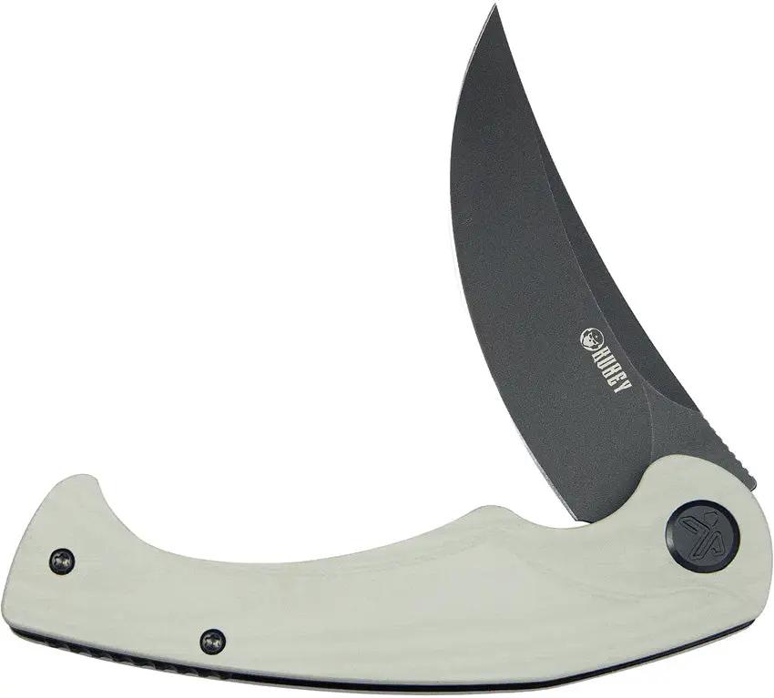 Kubey Scimitar Linerlock White KU173J - 3.5 Inch Black Stonewash 14C28N Sandvik Stainless Blade With White G10 Handle by Kubey