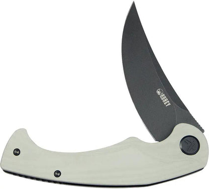 Kubey Scimitar Linerlock White KU173J - 3.5 Inch Black Stonewash 14C28N Sandvik Stainless Blade With White G10 Handle by Kubey