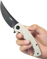 Kubey Scimitar Linerlock White KU173J - 3.5 Inch Black Stonewash 14C28N Sandvik Stainless Blade With White G10 Handle by Kubey