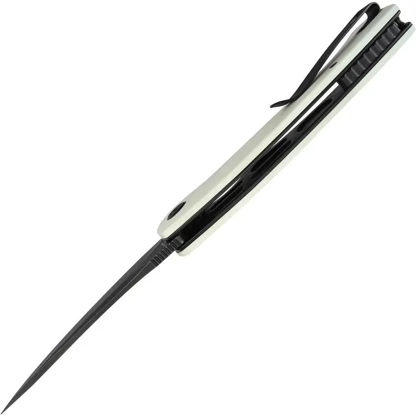 Kubey Scimitar Linerlock White KU173J - 3.5 Inch Black Stonewash 14C28N Sandvik Stainless Blade With White G10 Handle by Kubey