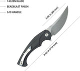 Kubey Scimitar Linerlock Knife - 3.5 Inch 14C28N Sandvik Stainless Blade With Black G10 Handle by Kubey