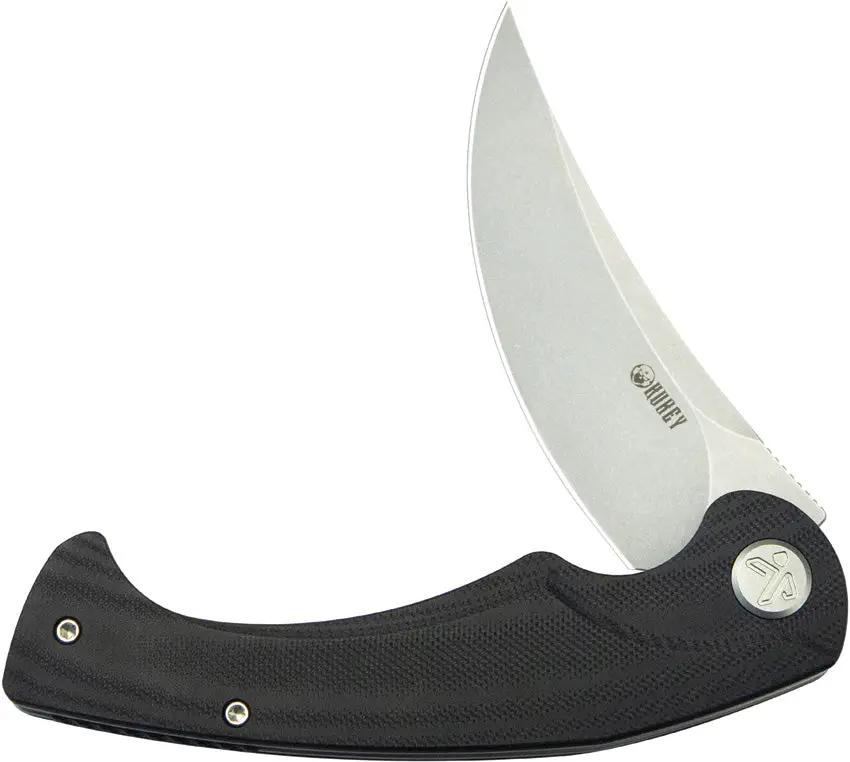 Kubey Scimitar Linerlock Knife - 3.5 Inch 14C28N Sandvik Stainless Blade With Black G10 Handle by Kubey