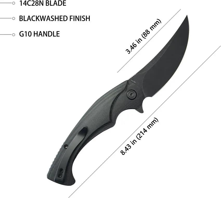 Kubey Scimitar Linerlock KU173L - Black Stonewashed AUS-10A Blade With G10 Handle And Extended Tang by Kubey