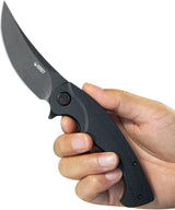 Kubey Scimitar Linerlock KU173L - Black Stonewashed AUS-10A Blade With G10 Handle And Extended Tang by Kubey