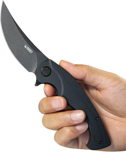 Kubey Scimitar Linerlock KU173L - Black Stonewashed AUS-10A Blade With G10 Handle And Extended Tang by Kubey