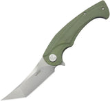 Kubey Scimitar Linerlock Tanto OD KU175A - 3.5 In Bead Blast 14C28N Sandvik Blade, Green G10 Handle by Kubey