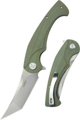 Kubey Scimitar Linerlock Tanto OD KU175A - 3.5 In Bead Blast 14C28N Sandvik Blade, Green G10 Handle by Kubey