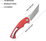 Kubey Scimitar Linerlock Tanto Red KU175E - 14C28N Sandvik Stainless Bead Blast Blade Red G10 Handle Extended Tang by Kubey