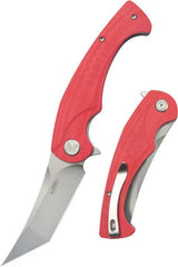 Kubey Scimitar Linerlock Tanto Red KU175E - 14C28N Sandvik Stainless Bead Blast Blade Red G10 Handle Extended Tang by Kubey