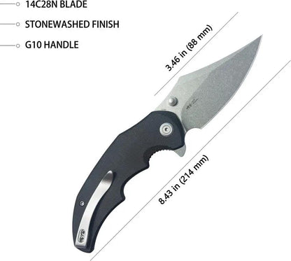 Kubey Ceto Camp Linerlock Black KU181A - Durable 14C28N Sandvik Clip Point Blade With Black G10 Handle And Pocket Clip by Kubey