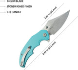 Kubey Ceto Camp Linerlock Knife - Blue G10 Handle Stonewashed 14C28N Sandvik Blade Clip Point Pocket Clip by Kubey