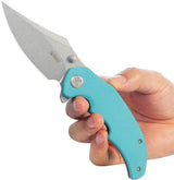 Kubey Ceto Camp Linerlock Knife - Blue G10 Handle Stonewashed 14C28N Sandvik Blade Clip Point Pocket Clip by Kubey