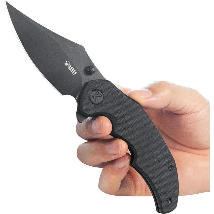 Kubey Ceto Camp Linerlock Knife - 3.5 Inch Black Stonewash Clip Point Blade, Black G10 Handle by Kubey
