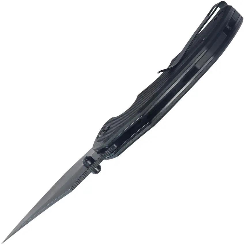 Kubey Ceto Camp Linerlock Knife - 3.5 Inch Black Stonewash Clip Point Blade, Black G10 Handle by Kubey