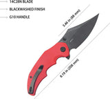 Kubey Ceto Camp Linerlock Red G10 KU181E - 3.5 Inch Clip Point Blade in 14C28N Sandvik Steel by Kubey