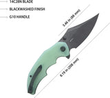 Kubey Ceto Camp Linerlock Jade KU181F - Jade G10 Handle With 3.5 Inch Clip Point Blade 14C28N Sandvik Stainless by Kubey