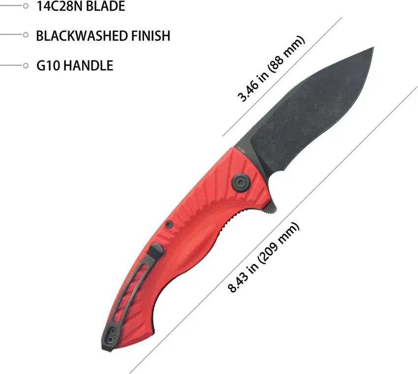 Kubey Timberwolf Linerlock Red KU208I - 3.5 Inch Black Stonewash Blade Red G10 Handle Extended Tang Pocket Clip by Kubey