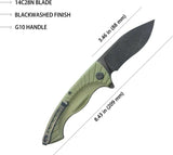 Kubey Timberwolf Linerlock OD KU208J - Durable 3.5in 14C28N Sandvik Blade OD Green G10 Handle Extended Tang by Kubey