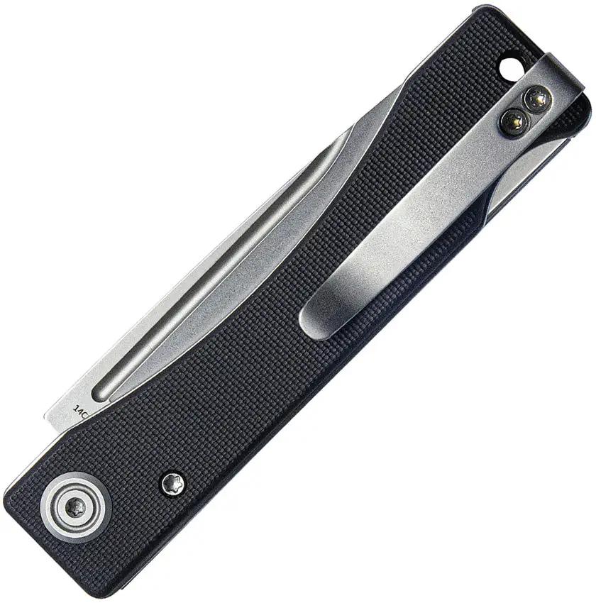 Kubey Akino Lockback KU2102A - Bead Blast 14C28N Sandvik Stainless Blade Black G10 Handle Lanyard Hole Pocket Clip by Kubey
