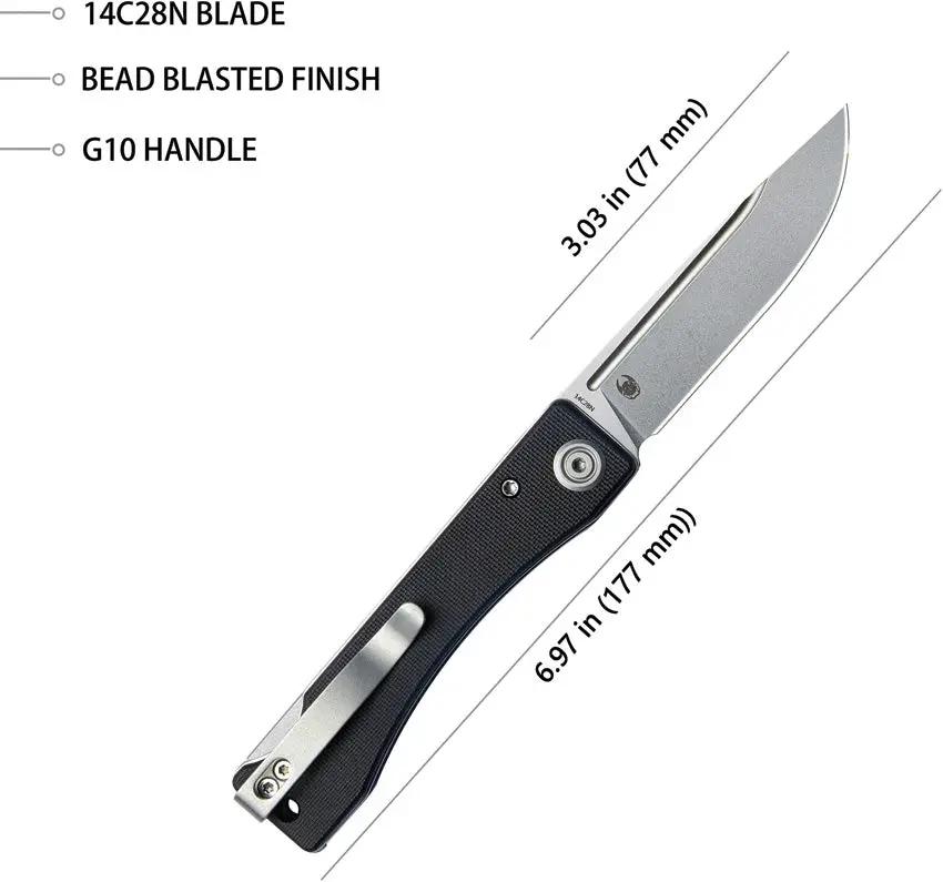 Kubey Akino Lockback KU2102A - Bead Blast 14C28N Sandvik Stainless Blade Black G10 Handle Lanyard Hole Pocket Clip by Kubey