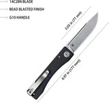 Kubey Akino Lockback KU2102A - Bead Blast 14C28N Sandvik Stainless Blade Black G10 Handle Lanyard Hole Pocket Clip by Kubey