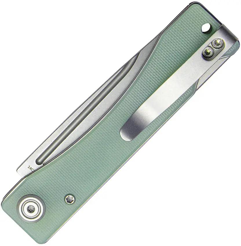 Kubey Akino Lockback Knife - Jade G10 Handle And 3-Inch Bead Blast 14C28N Blade, Lanyard Hole And Pocket Clip by Kubey