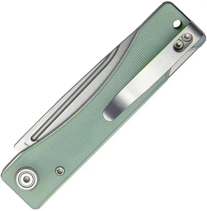 Kubey Akino Lockback Knife - Jade G10 Handle And 3-Inch Bead Blast 14C28N Blade, Lanyard Hole And Pocket Clip by Kubey