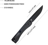 Kubey Akino Lockback Blackout KU2102D - 3In Black Stonewash Blade, 4In Closed, G10 Handle, Lanyard Hole, Pocket Clip by Kubey