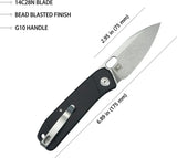 Kubey Hyde Linerlock Knife - Compact 3 Inch Blade With 14C28N Sandvik Stainless Steel And Black G10 Handle by Kubey