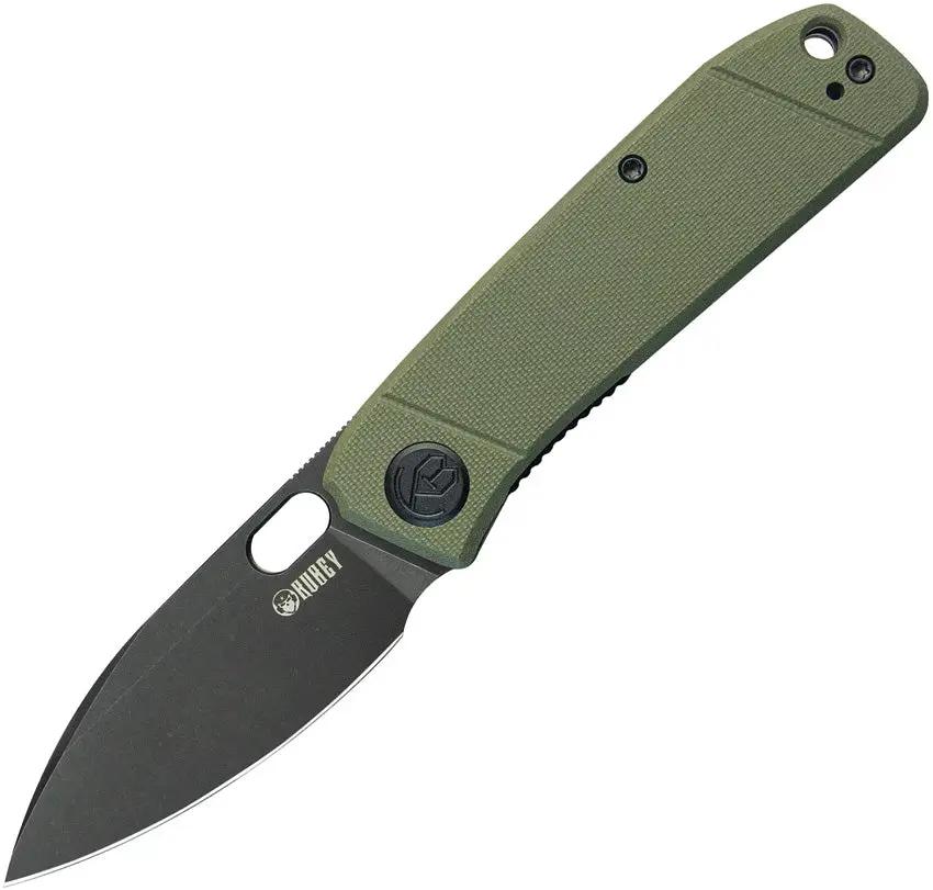 Kubey Hyde Linerlock - 3 Inch Black Stonewashed 14C28N Blade 4 Inch Closed OD Green G10 Handle by Kubey