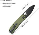 Kubey Hyde Linerlock - 3 Inch Black Stonewashed 14C28N Blade 4 Inch Closed OD Green G10 Handle by Kubey