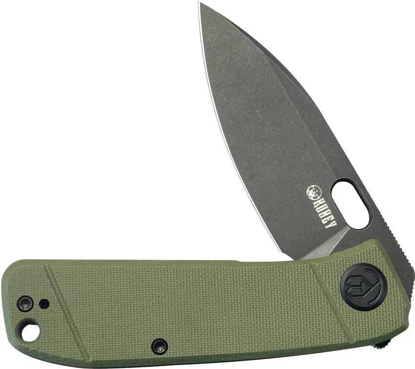 Kubey Hyde Linerlock - 3 Inch Black Stonewashed 14C28N Blade 4 Inch Closed OD Green G10 Handle by Kubey