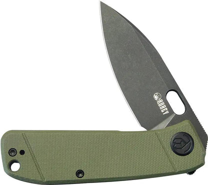 Kubey Hyde Linerlock - 3 Inch Black Stonewashed 14C28N Blade 4 Inch Closed OD Green G10 Handle by Kubey