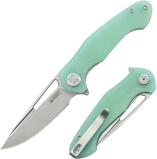 Kubey Dugu Linerlock Jade G10 KU210I - Three Inch Stonewashed 14C28N Blade With Jade G10 Handle Pocket Clip by Kubey