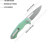 Kubey Dugu Linerlock Jade G10 KU210I - Three Inch Stonewashed 14C28N Blade With Jade G10 Handle Pocket Clip by Kubey