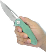 Kubey Dugu Linerlock Jade G10 KU210I - Three Inch Stonewashed 14C28N Blade With Jade G10 Handle Pocket Clip by Kubey