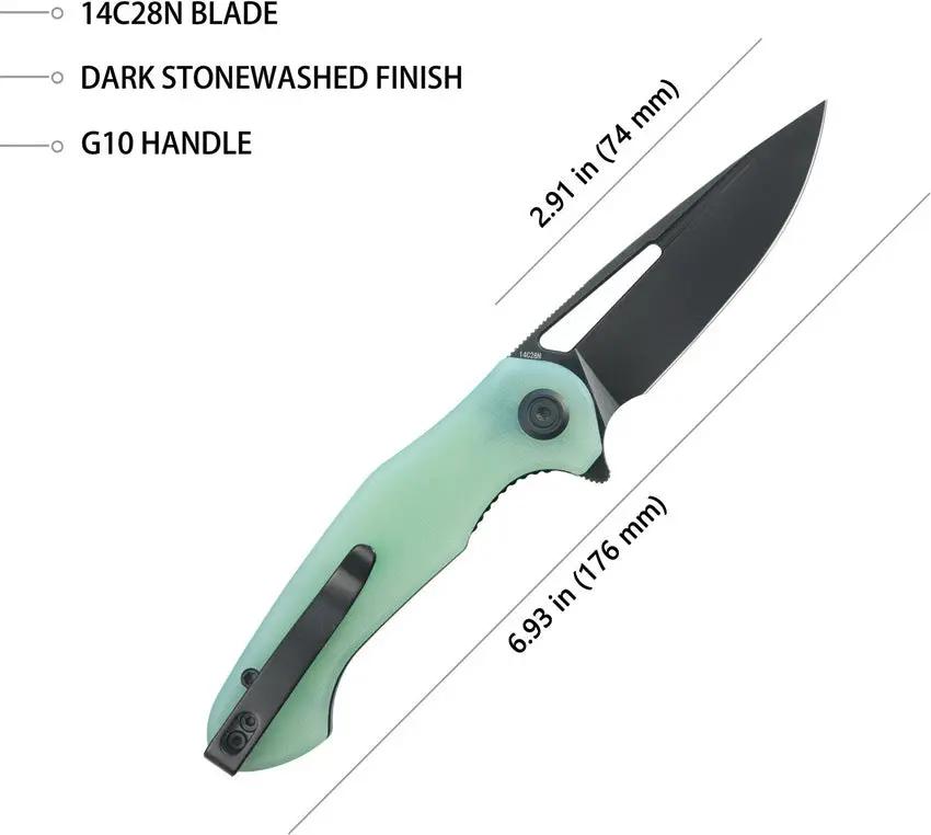 Kubey Dugu Linerlock Jade G10 KU210K - 3 Inch BlackWash Blade 14C28N Sandvik Stainless With Thumb Pull by Kubey