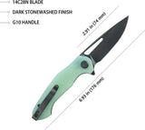 Kubey Dugu Linerlock Jade G10 KU210K - 3 Inch BlackWash Blade 14C28N Sandvik Stainless With Thumb Pull by Kubey