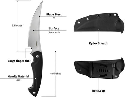 Kubey Scimitar Fixed Blade KU231A - 5.5 Inch D2 Stonewash Blade, Full Tang, Black G10 Handle by Kubey