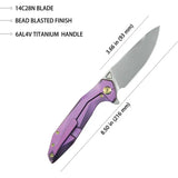 Kubey Nova Framelock KB235D Purple Anodized Titanium Handle 14C28N Sandvik Stainless Blade Extended Tang Pocket Clip by Kubey
