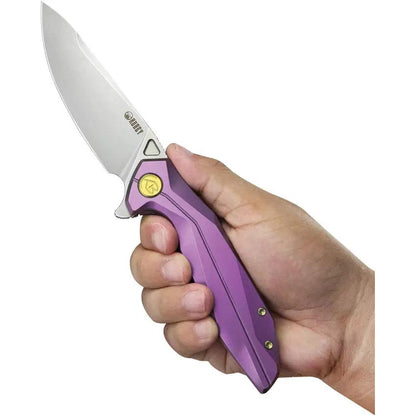 Kubey Nova Framelock KB235D Purple Anodized Titanium Handle 14C28N Sandvik Stainless Blade Extended Tang Pocket Clip by Kubey